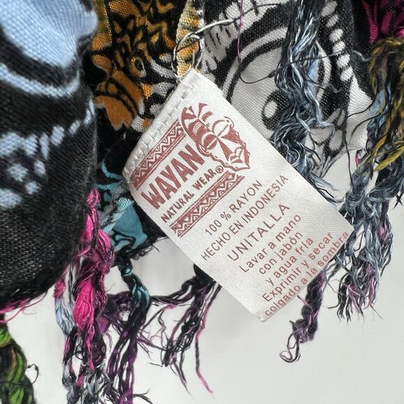 Wayan Natural Wear Colorful Owl Scarf Shawl Wrap Beach Vacation Cruise 61” Long - Picture 2 of 7